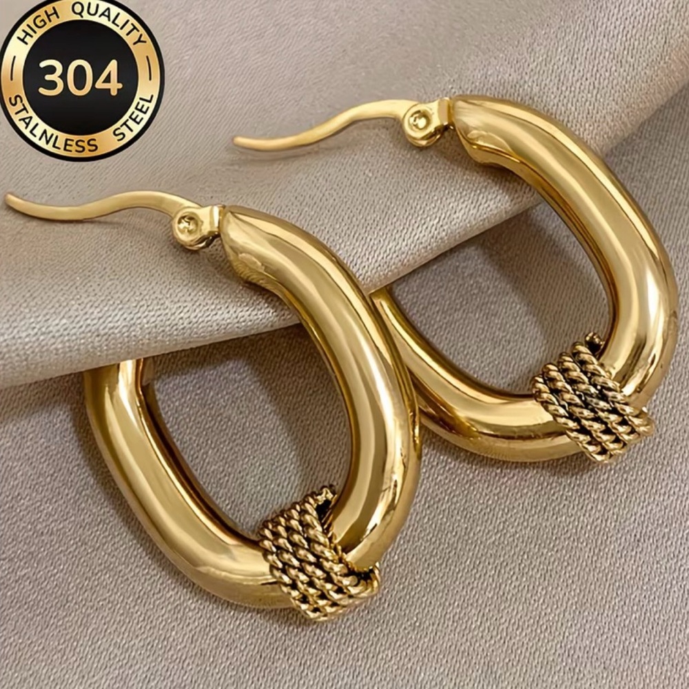 Gold Hoop Earrings with Rope Accent - Women Jewelry